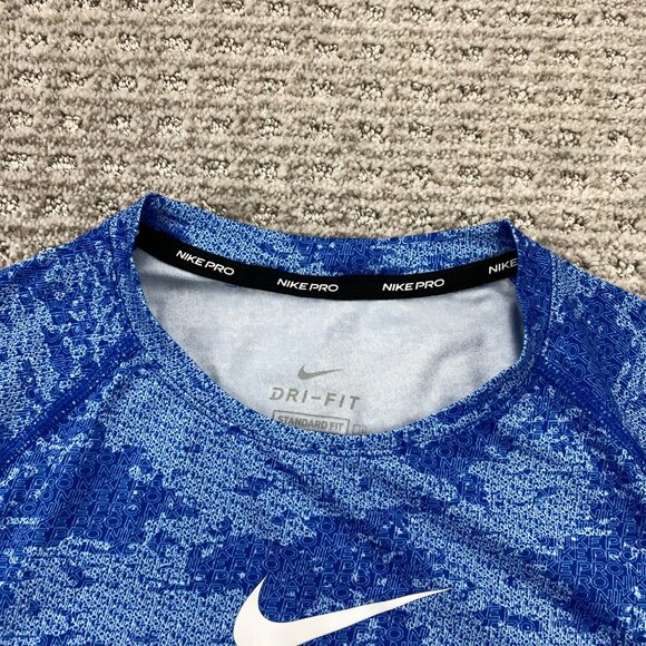 Nike Pro DRI-FIT Shirt Boys Size Large L Blue Standard Fit Center Swoosh Logo - Picture 3 of 7